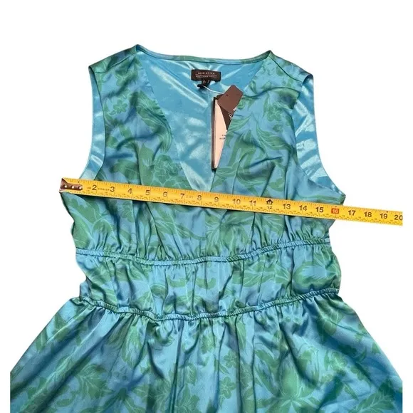 Adrianna Papell Satin Midi Dress Smocked Waist Tropical New Size 10 Vacation