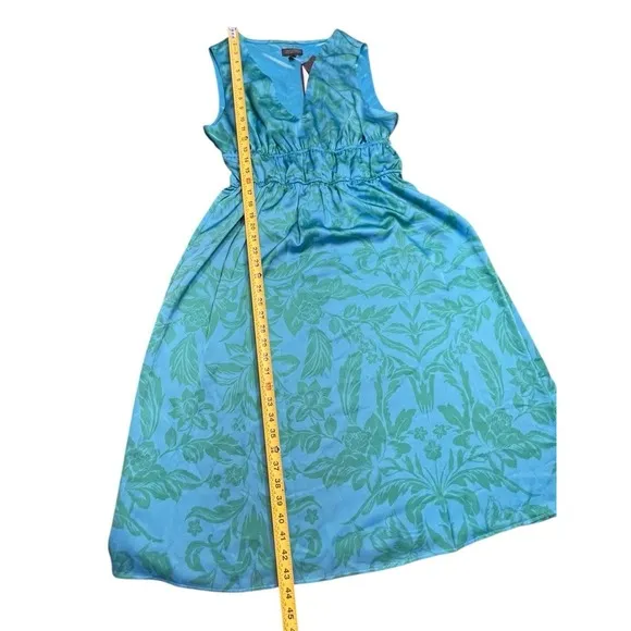Adrianna Papell Satin Midi Dress Smocked Waist Tropical New Size 10 Vacation