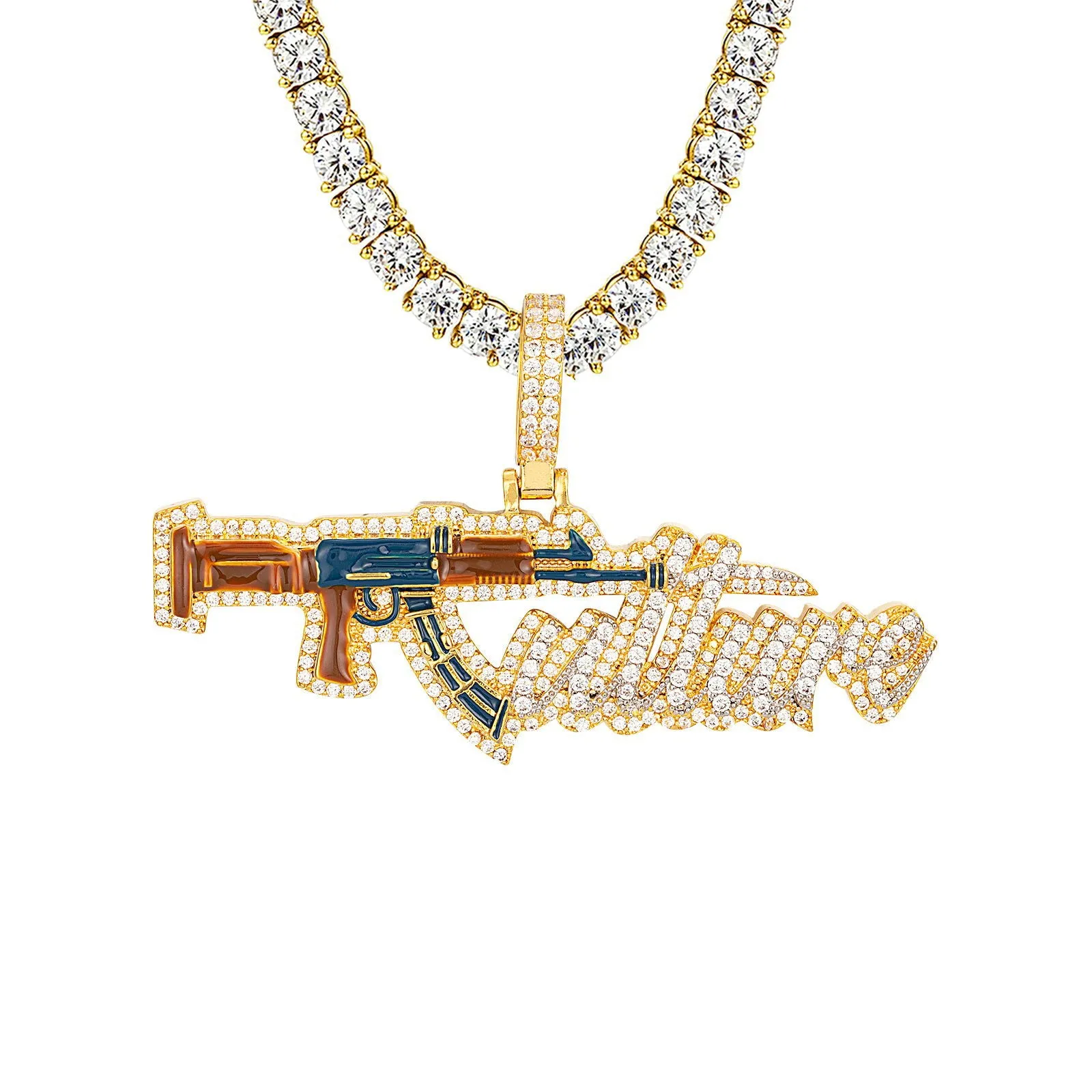 AK-47 Gun Icy Pendant Custom Culture Rifle Hip Hop 14K Gold Tone