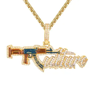 AK-47 Gun Icy Pendant Custom Culture Rifle Hip Hop 14K Gold Tone