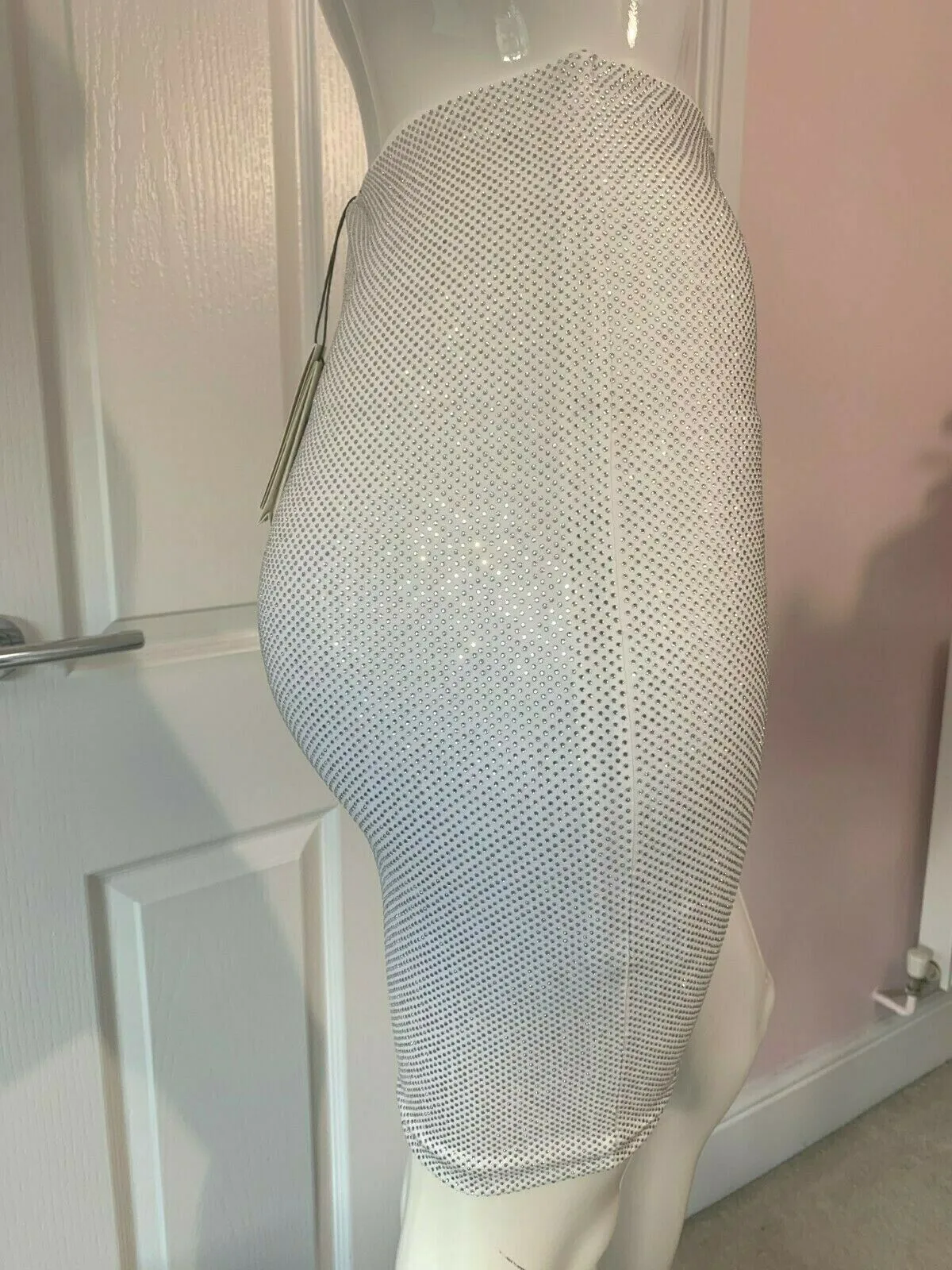 Alexandre Vauthier White Crystal Studded Bodycon Skirt