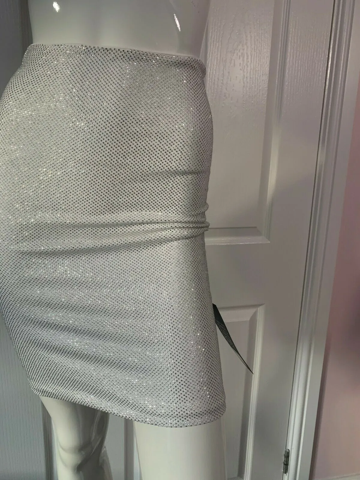 Alexandre Vauthier White Crystal Studded Bodycon Skirt