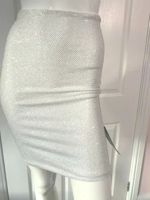Alexandre Vauthier White Crystal Studded Bodycon Skirt