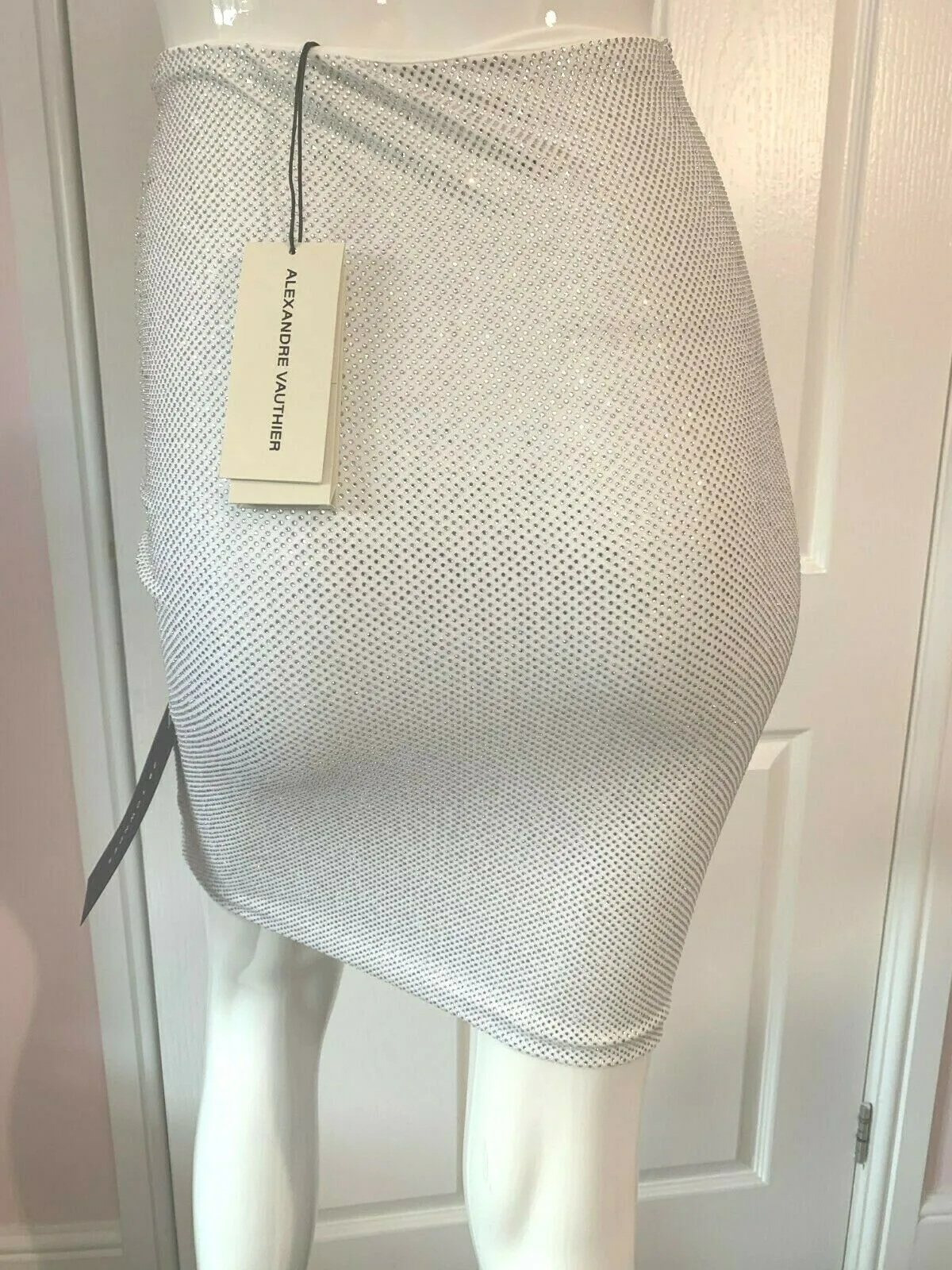 Alexandre Vauthier White Crystal Studded Bodycon Skirt