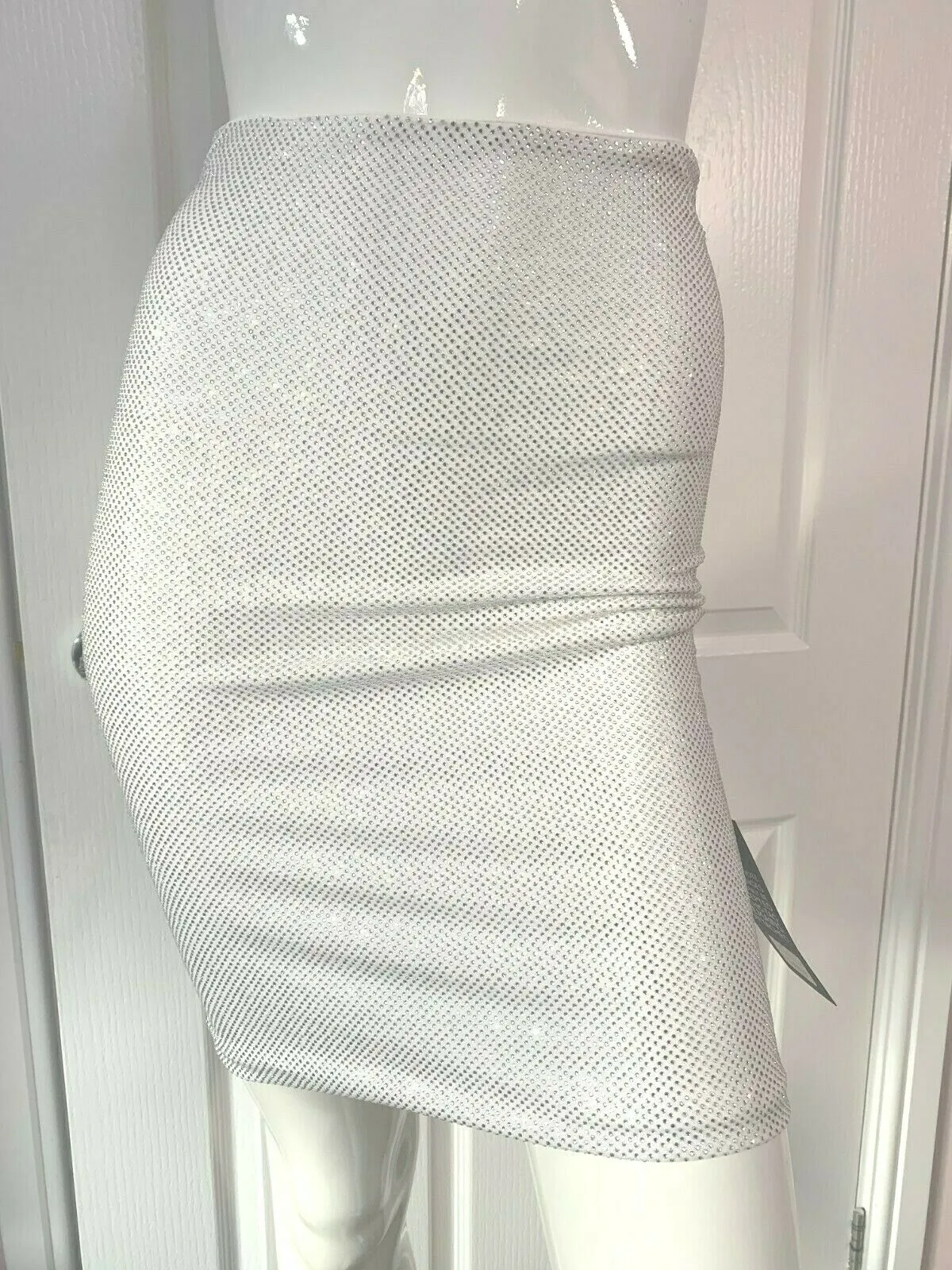 Alexandre Vauthier White Crystal Studded Bodycon Skirt