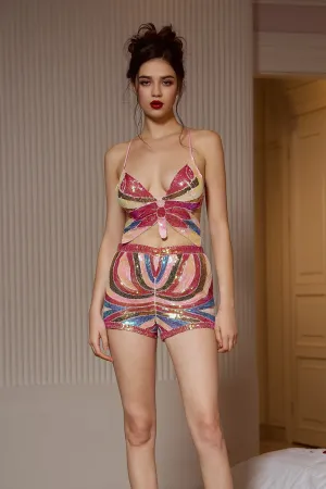 Alida Rainbow Sequin Mini Pants Set