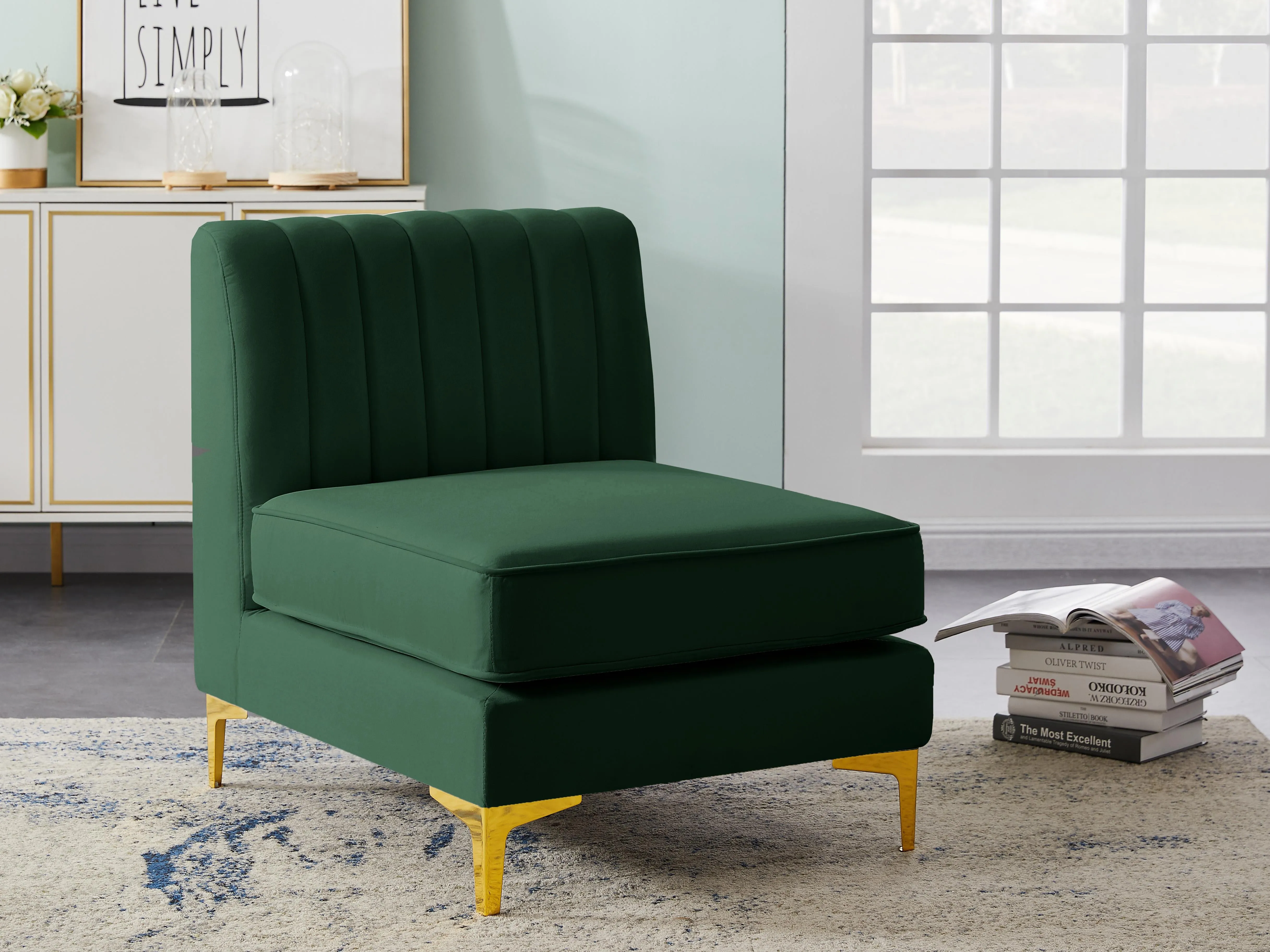 Alina Green Velvet Armless Chair