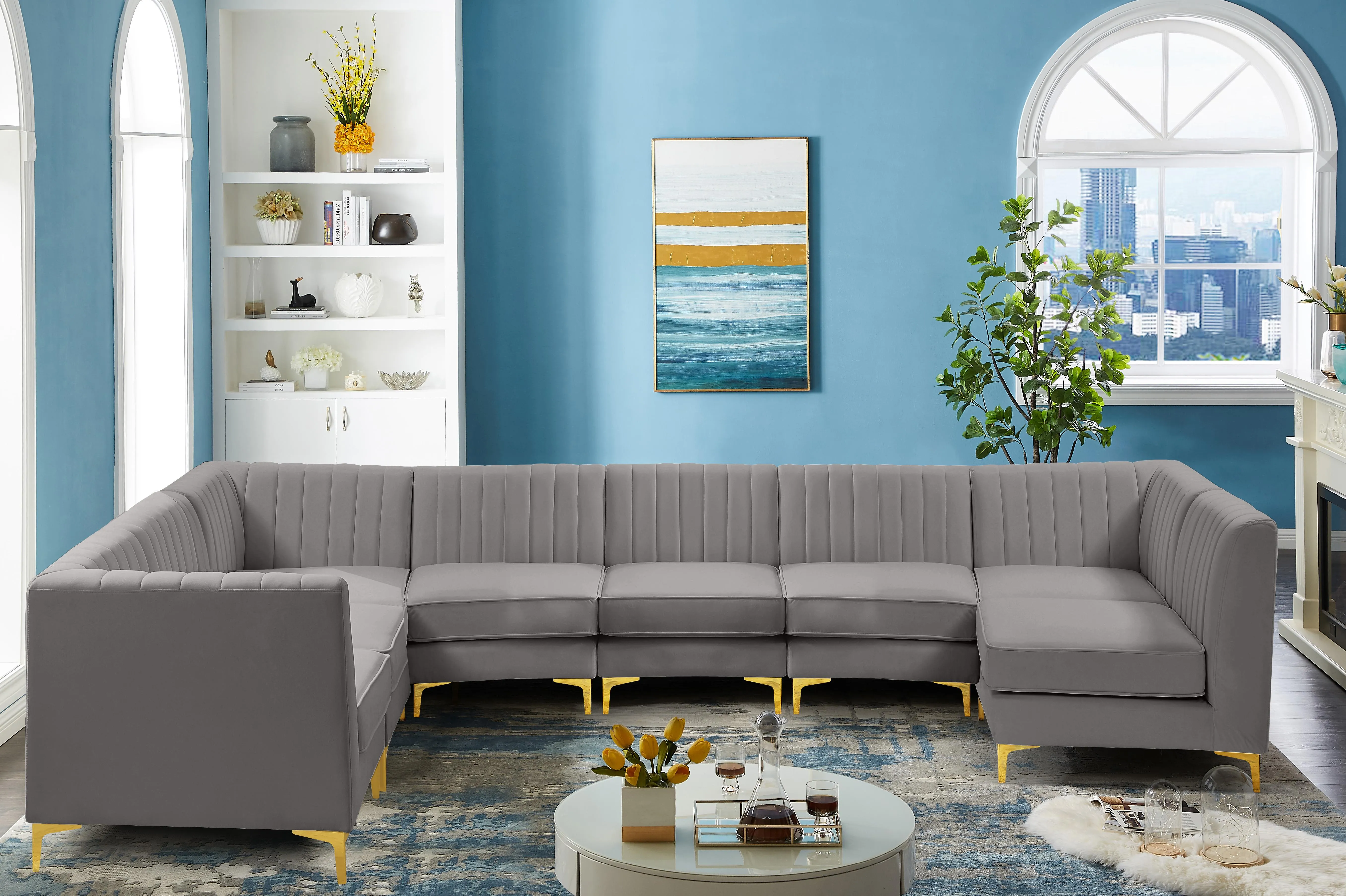 Alina Grey Velvet Modular Sectional