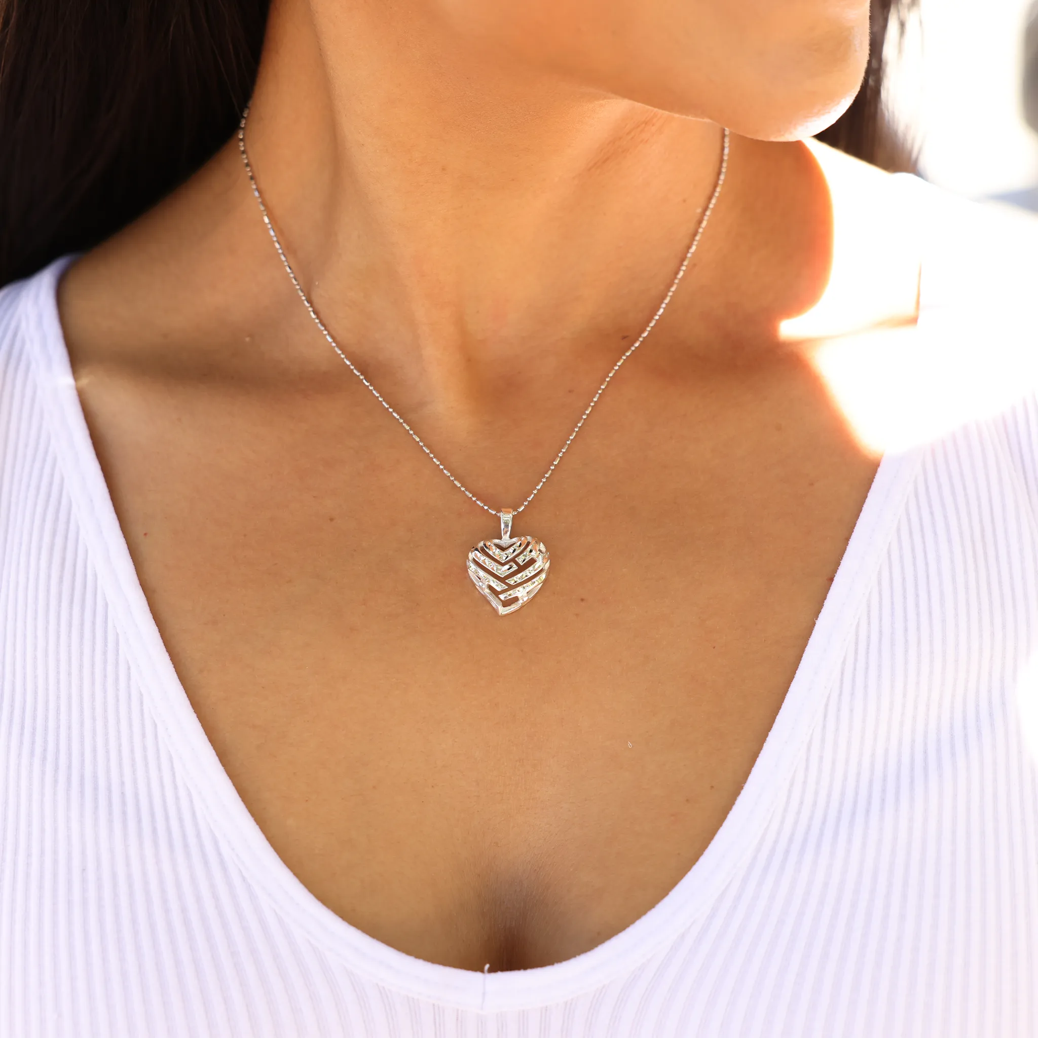 Aloha Heart Pendant in Sterling Silver - 18mm