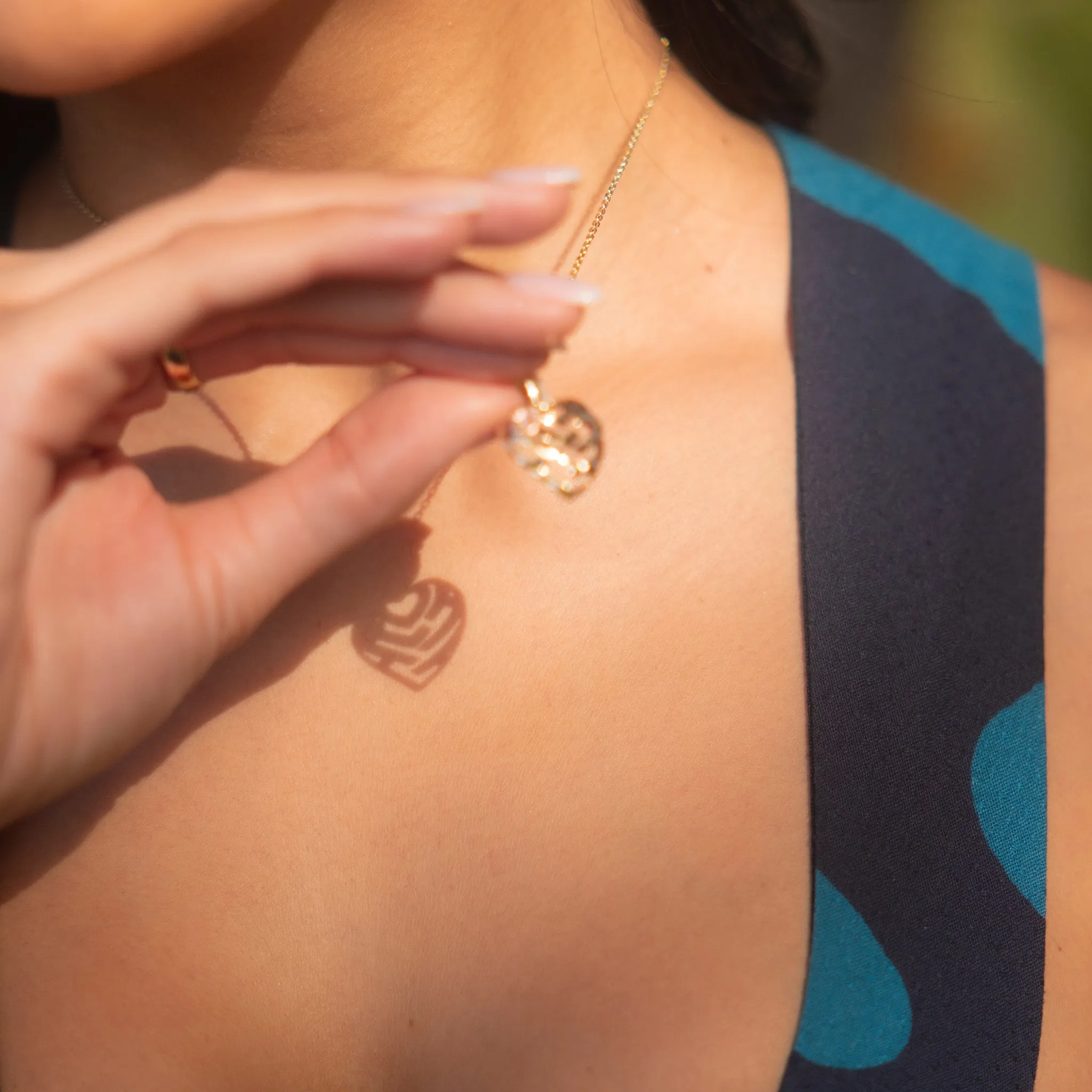 Aloha Heart Plumeria Pendant in Two Tone Gold with Diamond - 18mm