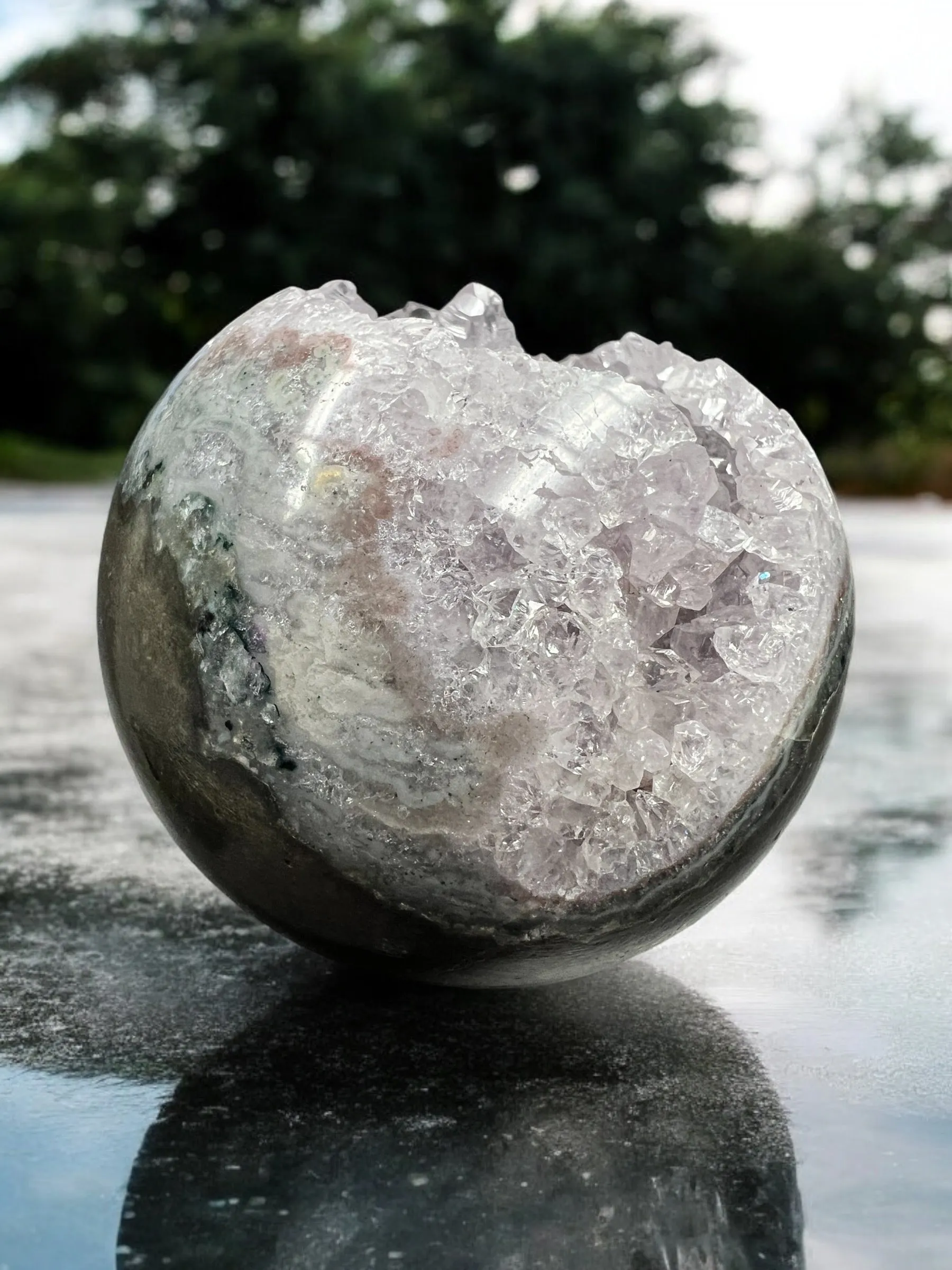 Amethyst and Quartz Druzy Geode Sphere