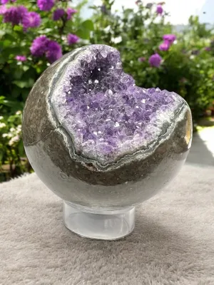 Amethyst and Quartz Druzy Geode Sphere