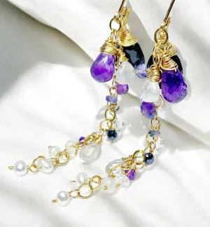 Amethyst Dangle Wire Wrap Moonstone Earrings 1