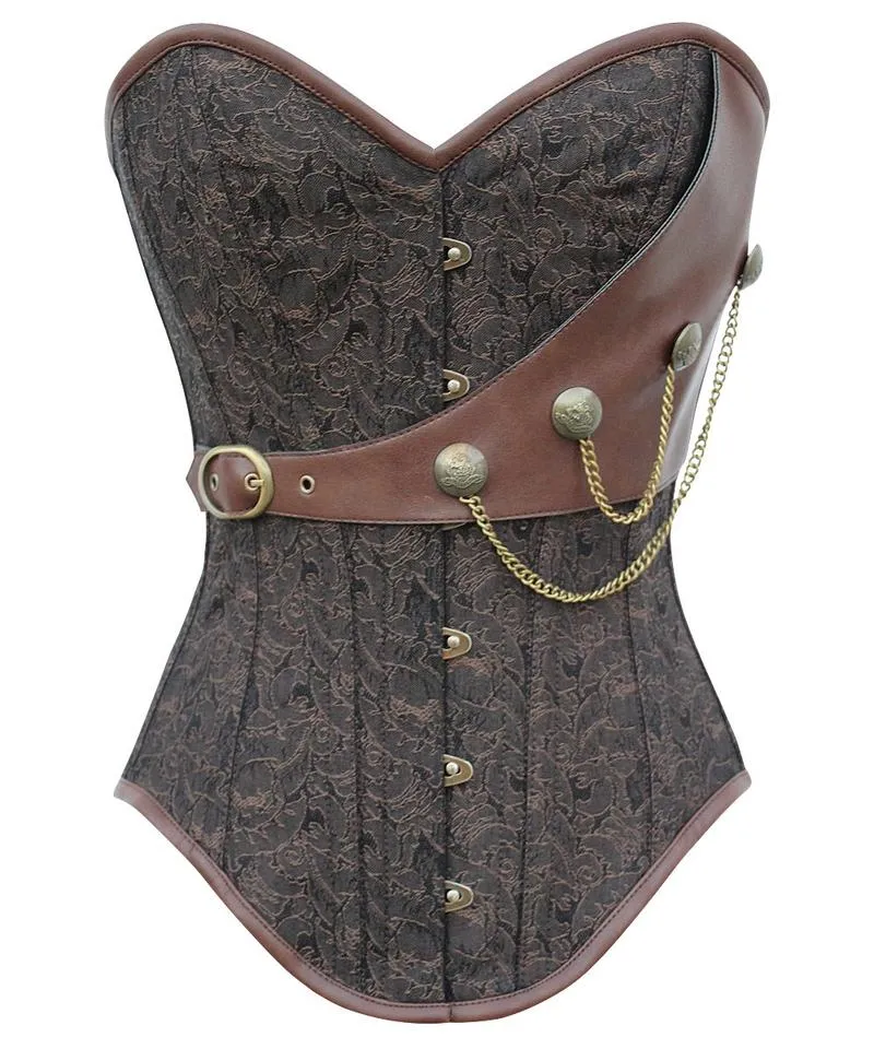 Amy Instant Shape Brocade Steampunk Corset with Chains