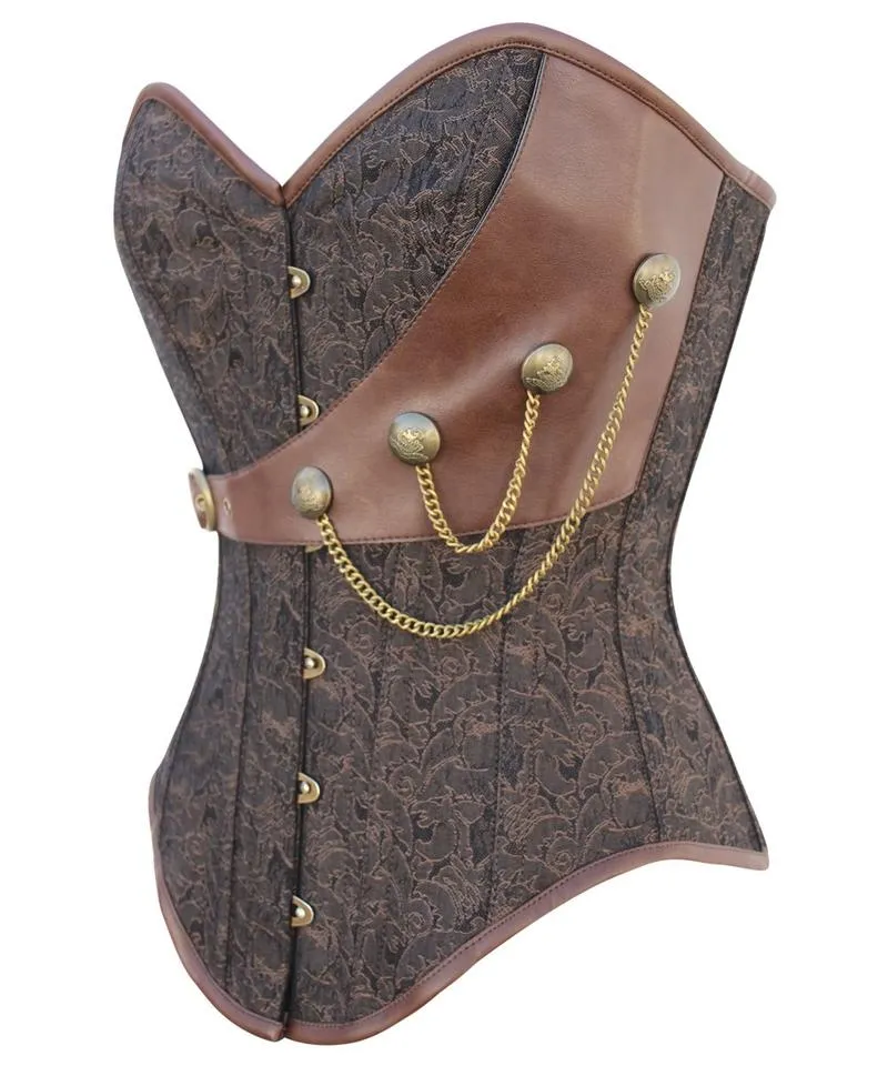 Amy Instant Shape Brocade Steampunk Corset with Chains