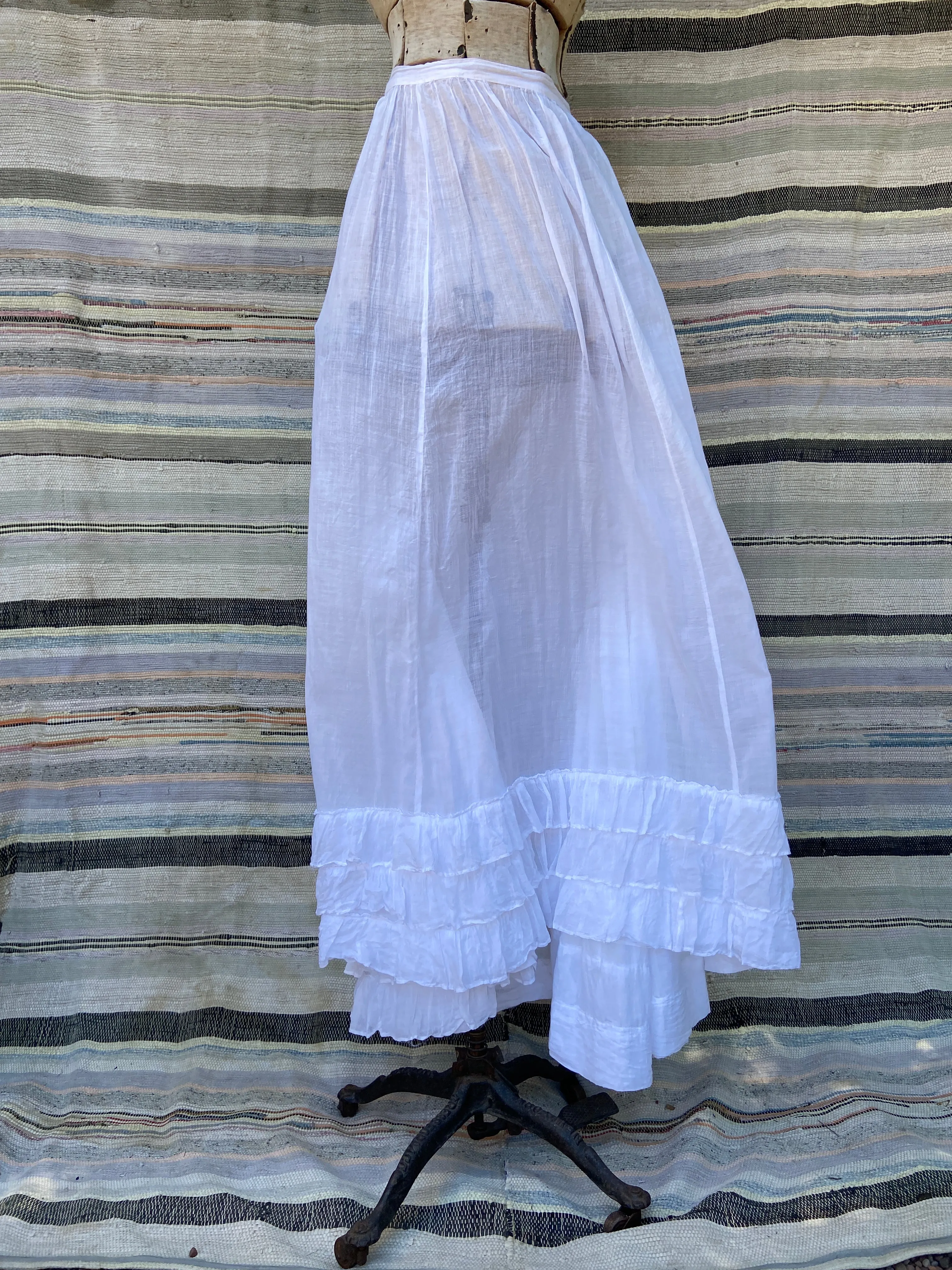 Antique Edwardian Cotton Lawn Ruffle Hem Skirt