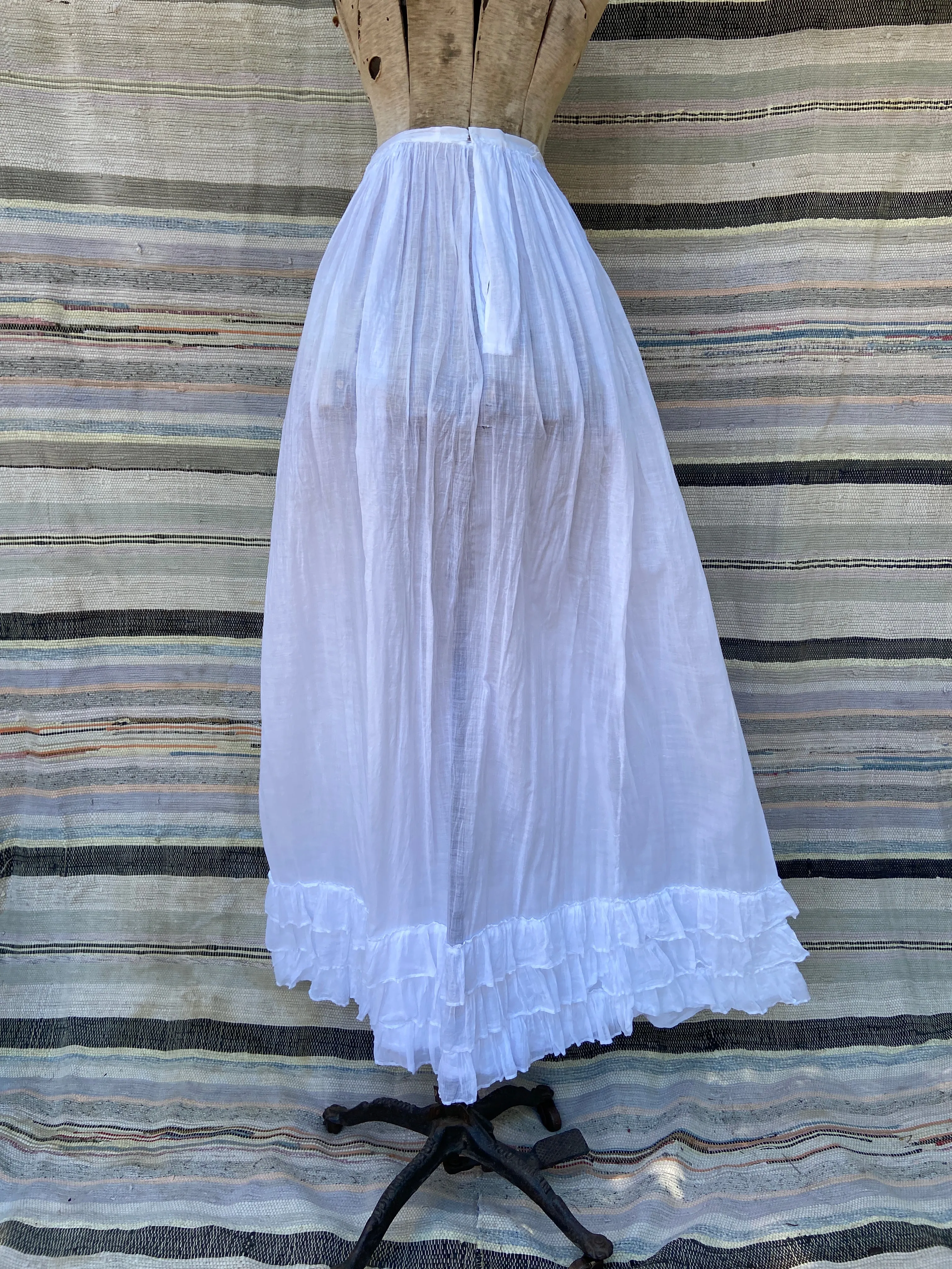 Antique Edwardian Cotton Lawn Ruffle Hem Skirt