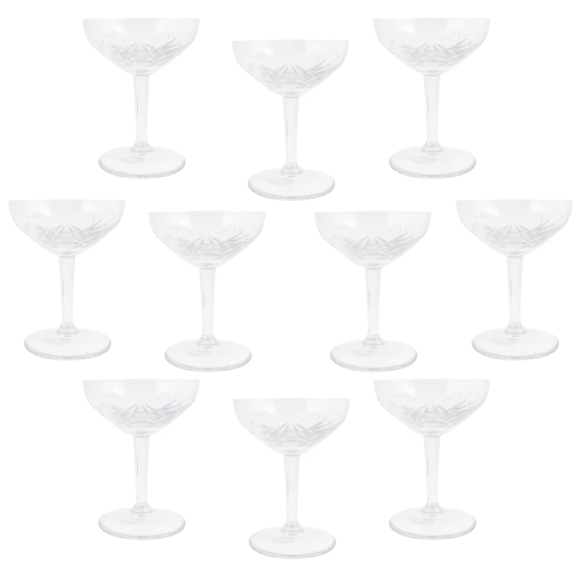 Antique French Cut Crystal Champagne Coupes | Set of 10
