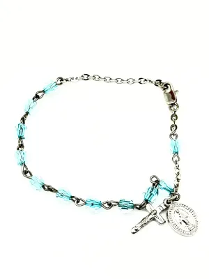 Aqua Gemstone Cut Crystal Rosary Bracelet 5MM