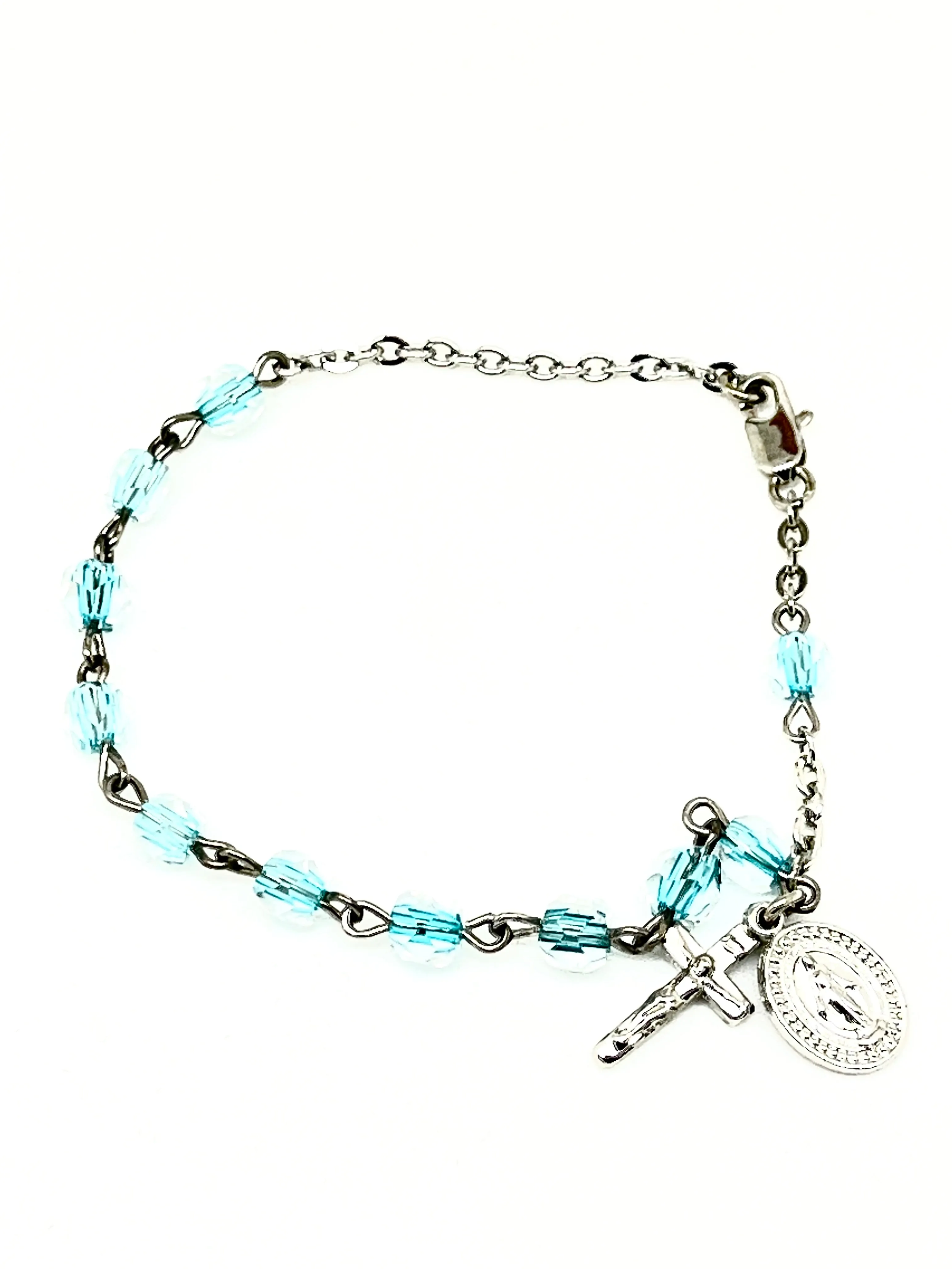 Aqua Gemstone Cut Crystal Rosary Bracelet 5MM