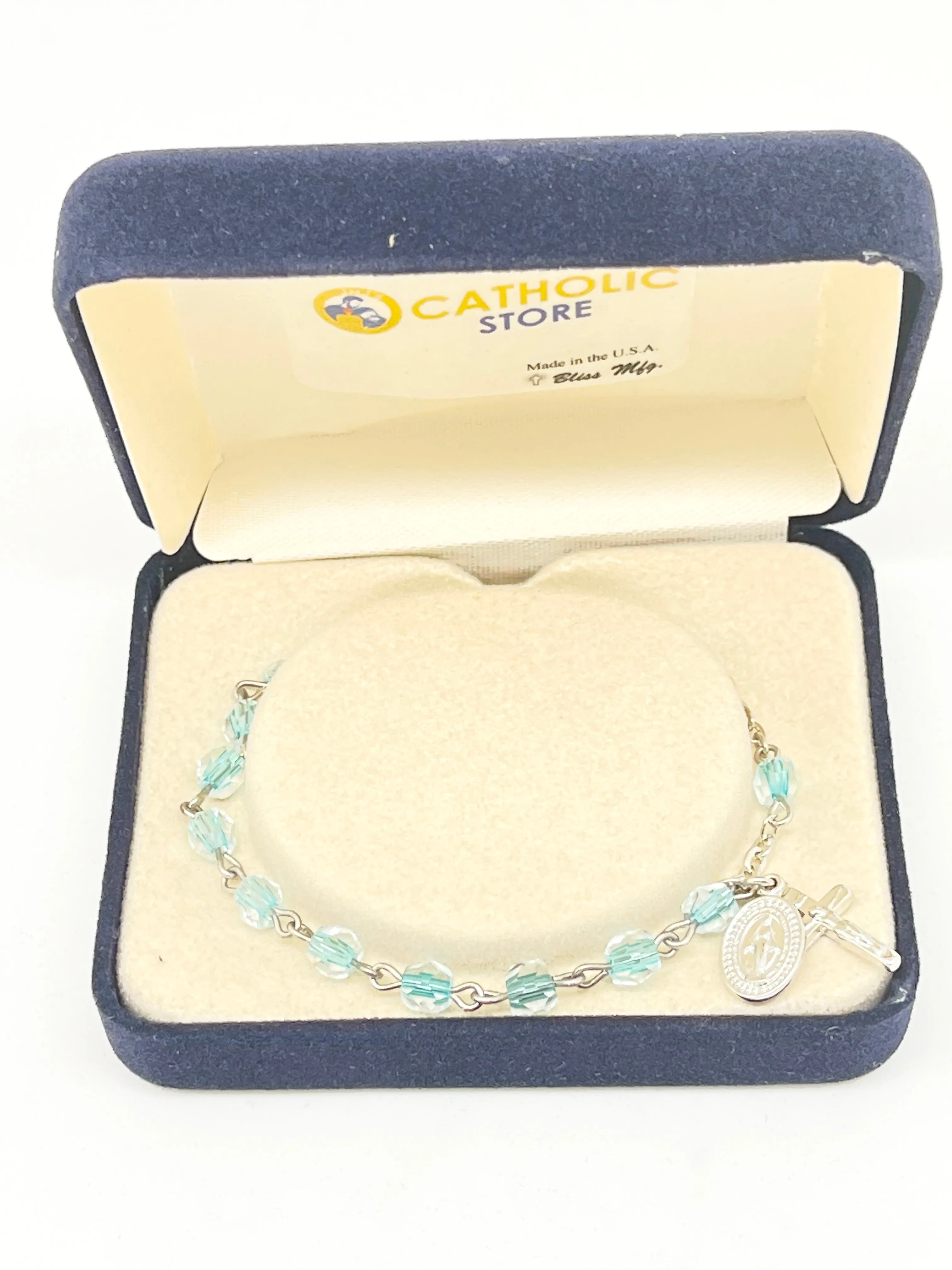 Aqua Gemstone Cut Crystal Rosary Bracelet 5MM