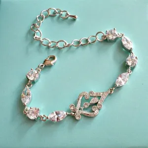 Art Deco CZ Crystal Bridal Bracelet, Vintage Style Cubic Zirconia Wedding Bracelet, Filigree Bracelet, Crystal Bracelet, Bridesmaid Bracelet