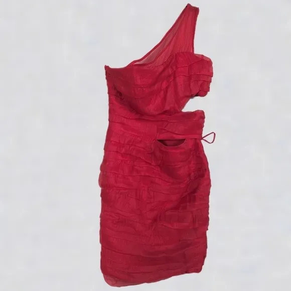 Ashley Park x RTR Red Chiffon Mini Dress, Sheer, Cutouts, Drawstring -sz 6