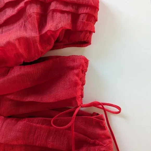 Ashley Park x RTR Red Chiffon Mini Dress, Sheer, Cutouts, Drawstring -sz 6