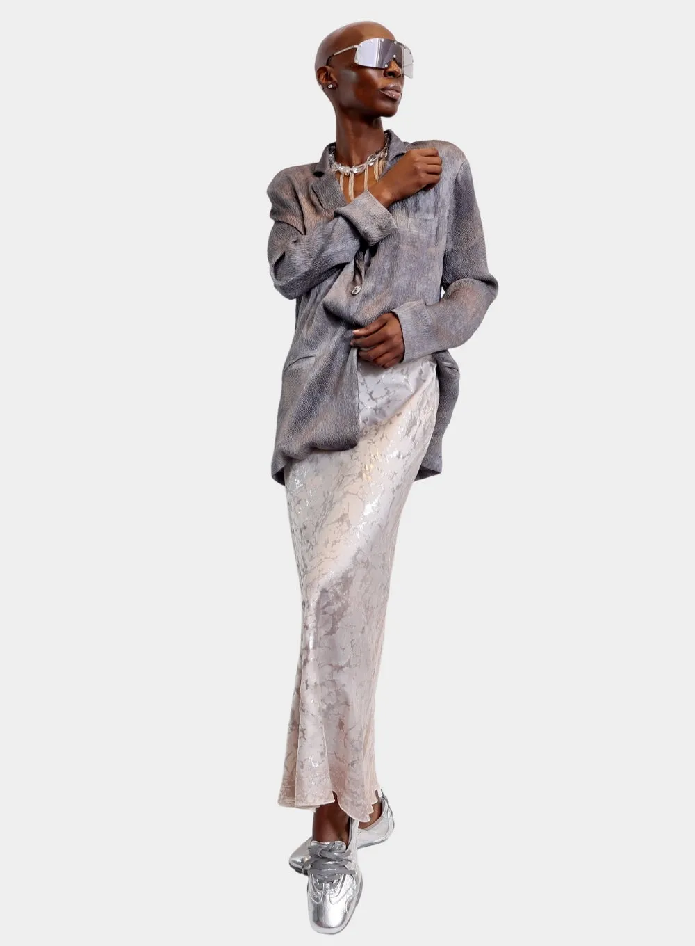 AVANT TOI | Marble Laminated Stretch Silk Long Skirt