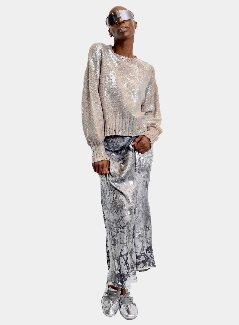 AVANT TOI | Marble Laminated Stretch Silk Skirt