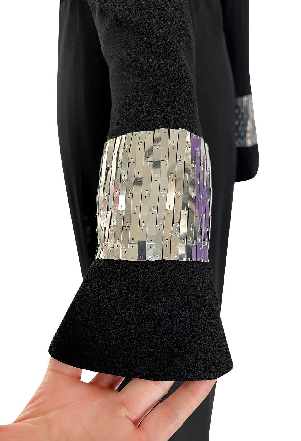 Avent Garde Fall 1991 Karl Lagerfeld Suspended Sleeve Dress w Flat Silver Sequin Detailing
