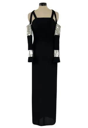 Avent Garde Fall 1991 Karl Lagerfeld Suspended Sleeve Dress w Flat Silver Sequin Detailing