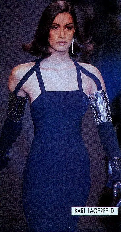 Avent Garde Fall 1991 Karl Lagerfeld Suspended Sleeve Dress w Flat Silver Sequin Detailing