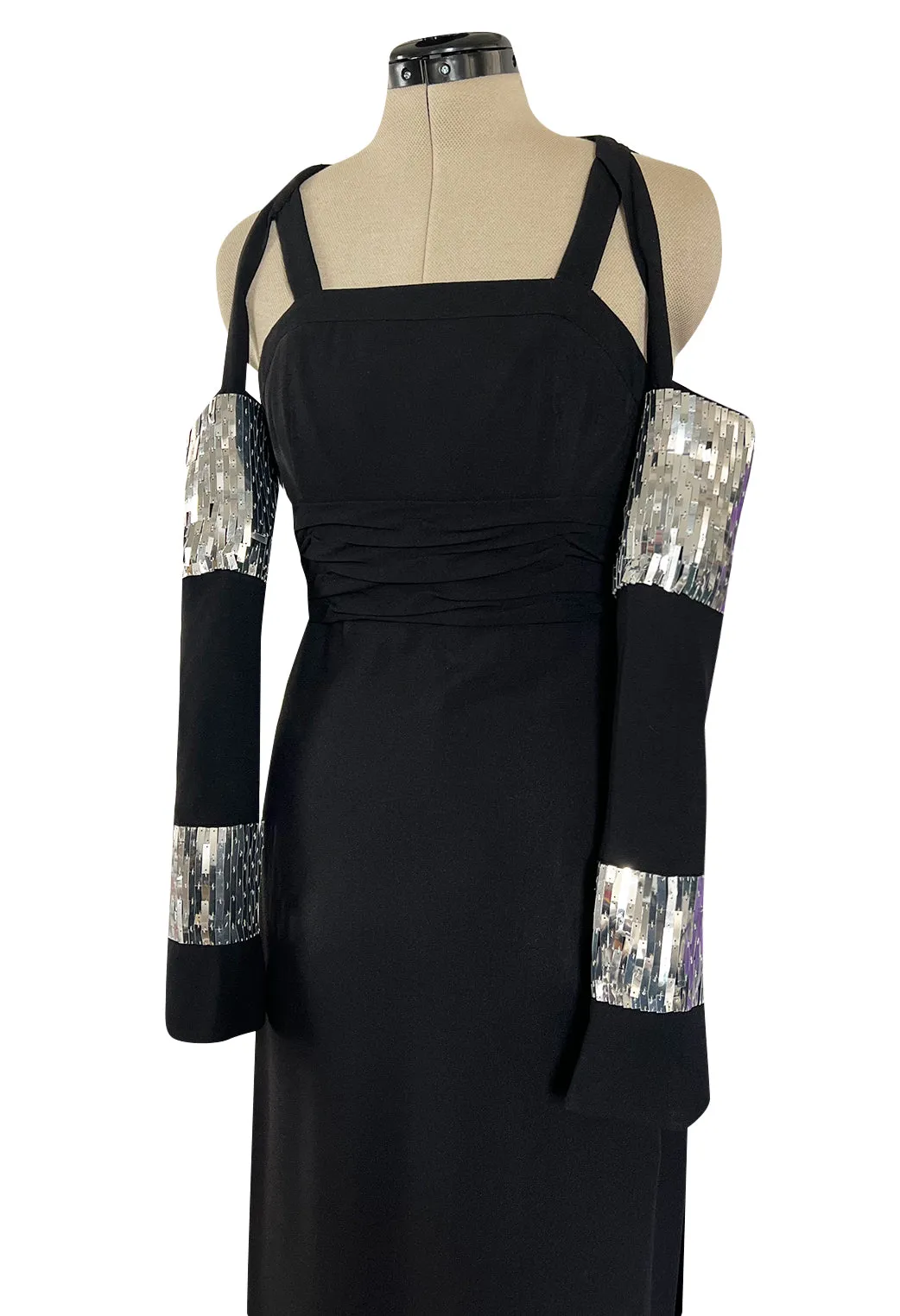 Avent Garde Fall 1991 Karl Lagerfeld Suspended Sleeve Dress w Flat Silver Sequin Detailing