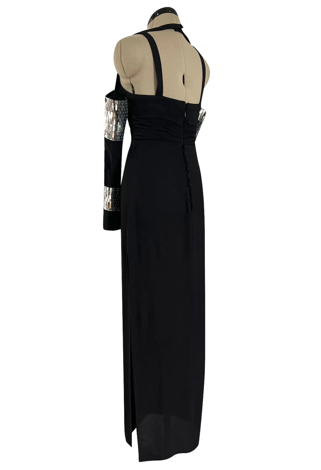 Avent Garde Fall 1991 Karl Lagerfeld Suspended Sleeve Dress w Flat Silver Sequin Detailing