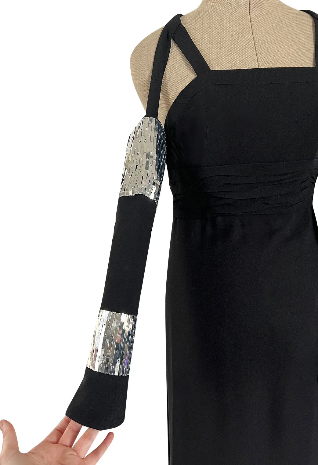 Avent Garde Fall 1991 Karl Lagerfeld Suspended Sleeve Dress w Flat Silver Sequin Detailing
