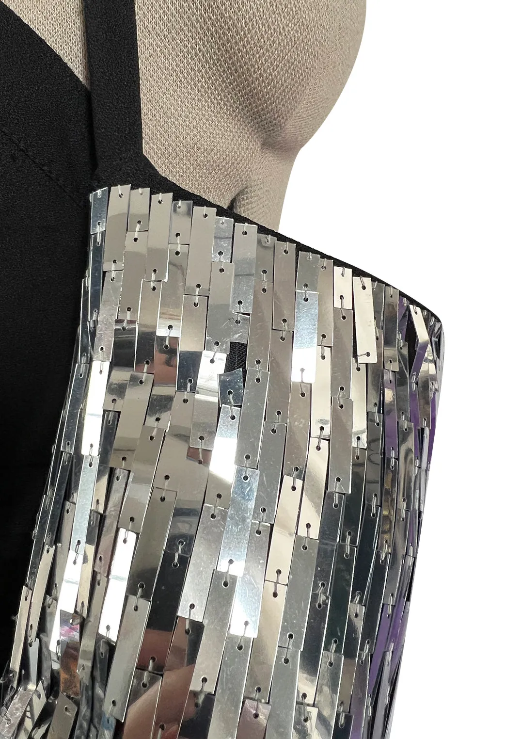 Avent Garde Fall 1991 Karl Lagerfeld Suspended Sleeve Dress w Flat Silver Sequin Detailing