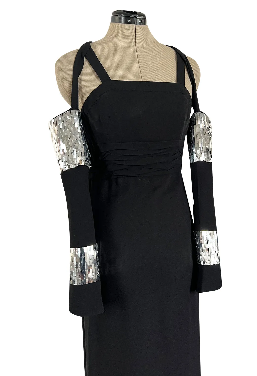Avent Garde Fall 1991 Karl Lagerfeld Suspended Sleeve Dress w Flat Silver Sequin Detailing
