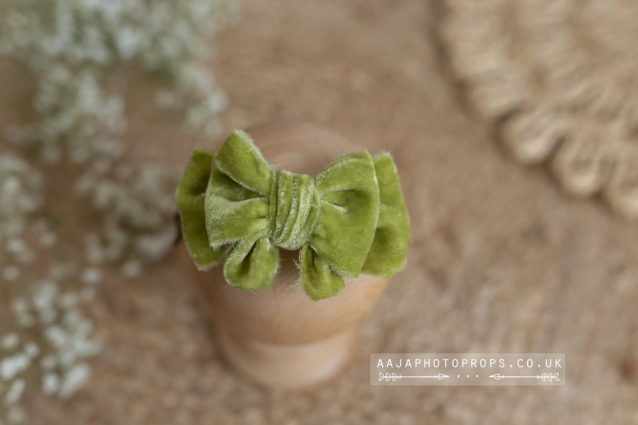 Baby newborn girl velvet bow tieback, double, apple green, soft, RTS