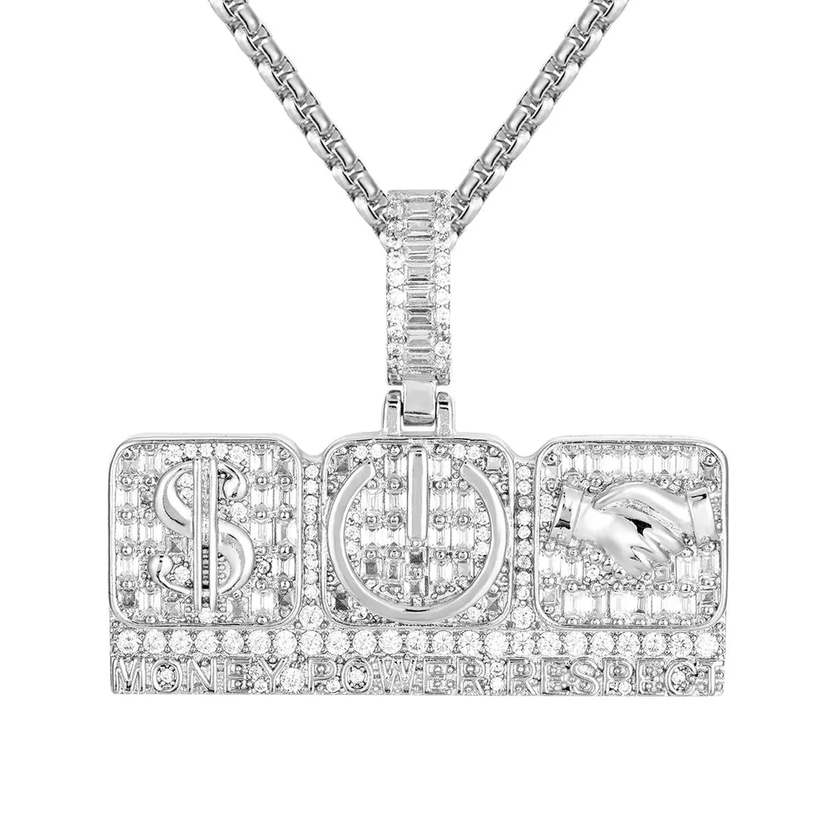 Baguette Money Power Respect Micro Pave Icy Pendant Chain