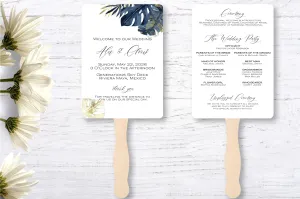 Beach Wedding Program Fans - Blue Palm