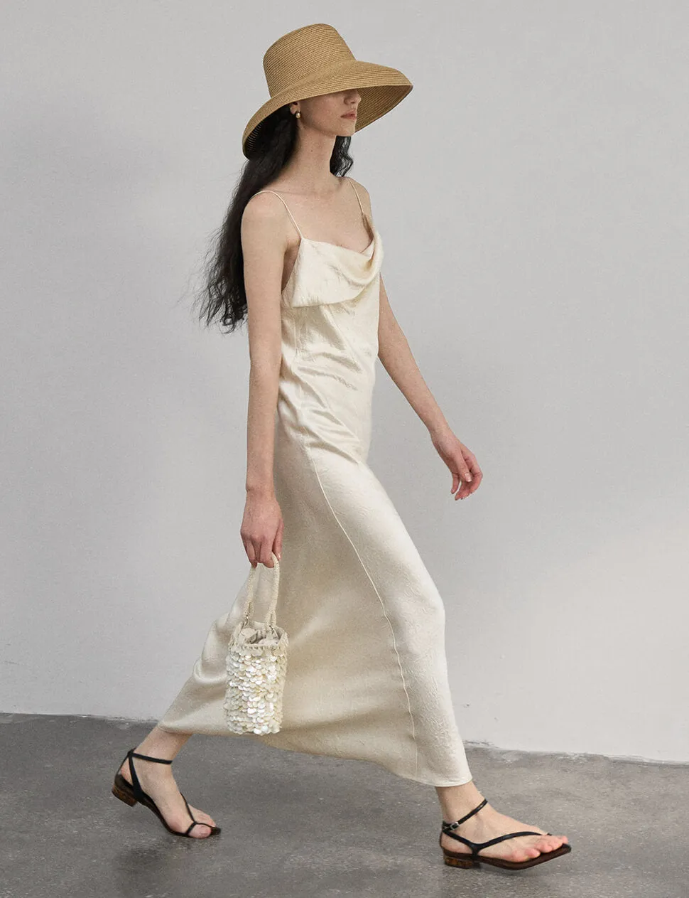 Beige Satin Maxi Dress