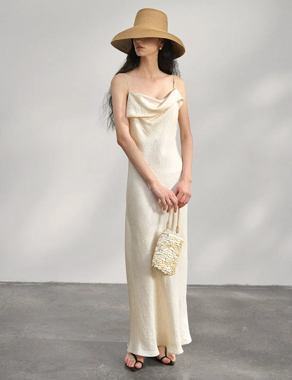 Beige Satin Maxi Dress