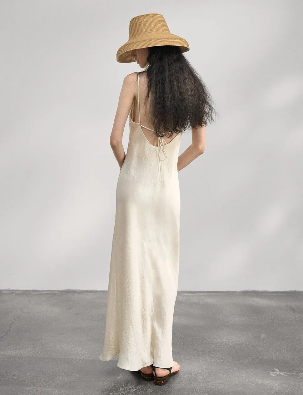 Beige Satin Maxi Dress