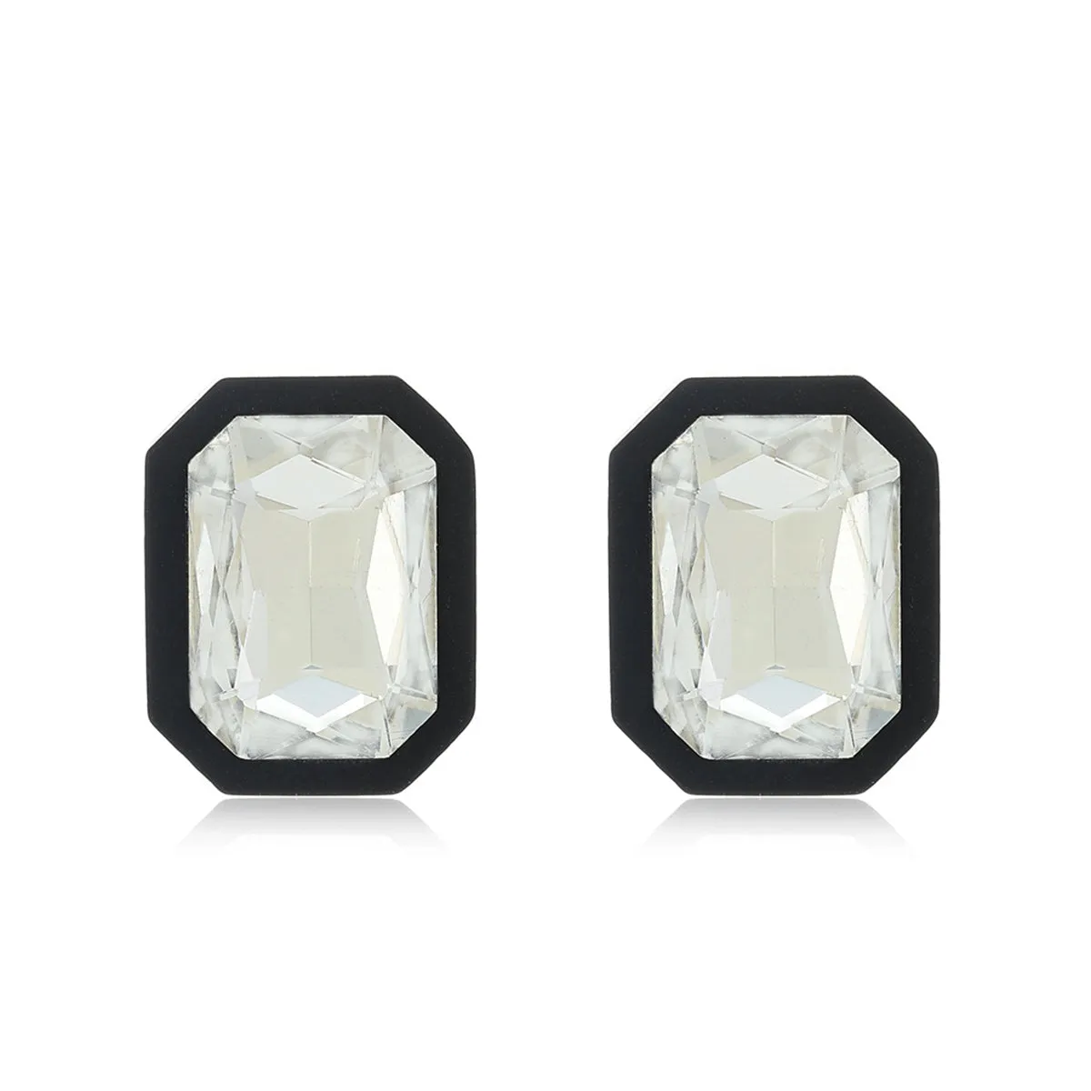 Black & Crystal Rectangle Stud Earrings