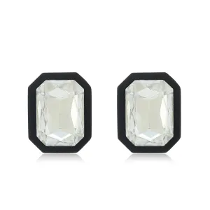 Black & Crystal Rectangle Stud Earrings