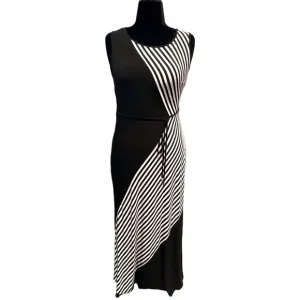 Black &amp; White Sleeveless Maxi Dress | Black Colorblock with Diagonal Stripes