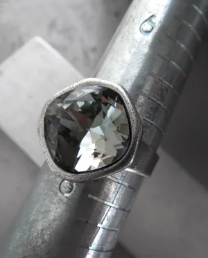 Black Diamond Crystal Ring with Antiqued Silver Band