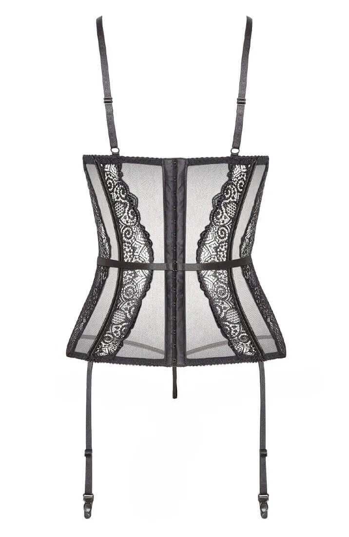 Black lace bustier with suspenders - Rina