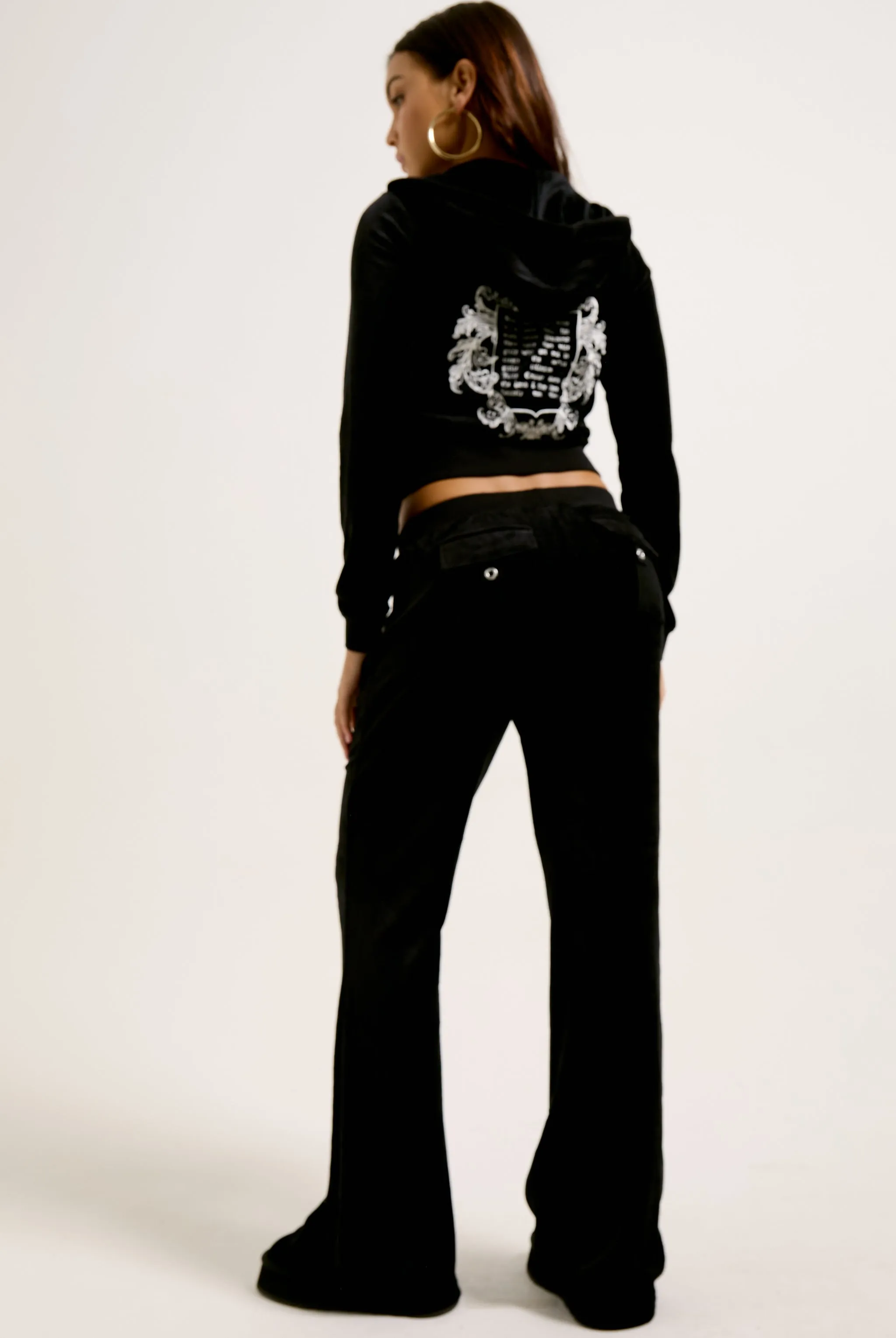 BLACK 'ONCE UPON A TIME' ULTRA LOW RISE BAMBOO VELOUR HERITAGE POCKETED BOTTOMS